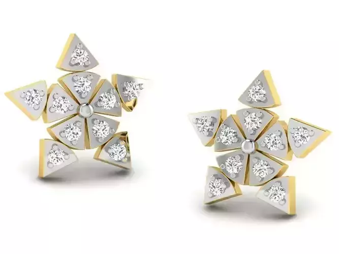 Flower Shaped Golden Ear Studs With Diamonds 20