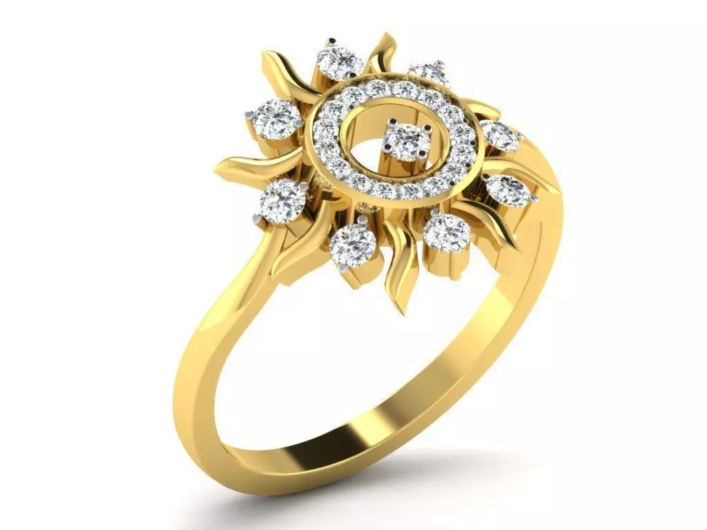 Flower Shaped Golden Ring With Diamonds 6 3D print model_0