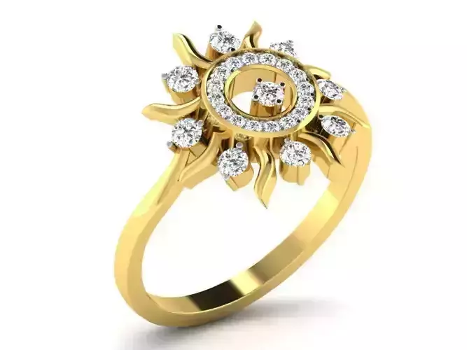 Flower Shaped Golden Ring With Diamonds 6 3D print model
