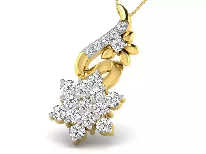 Flower Shaped Golden Pendant With Diamonds 58