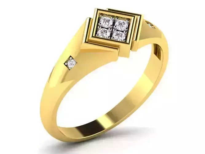 Square Shaped Golden Ring With Diamonds