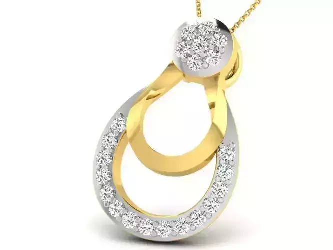 Drop Shaped Golden Pendant With Diamonds 22