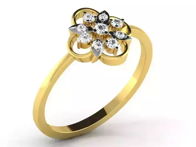 Flower Shaped Thin Golden Ring With Diamonds 2