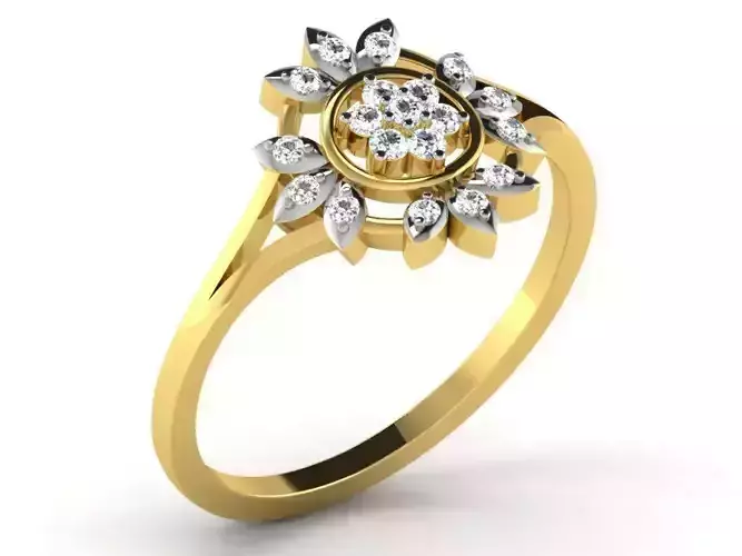 Flower Shaped Thin Golden Ring With Diamonds 3