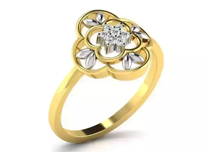 Flower Shaped Thin Ring With Diamonds 2