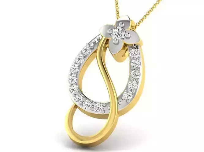 Drop Shaped Golden Pendant With Diamonds 24