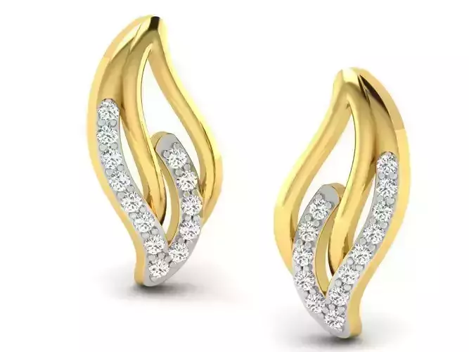 Leaf Shaped Golden Earrings With Diamonds 13
