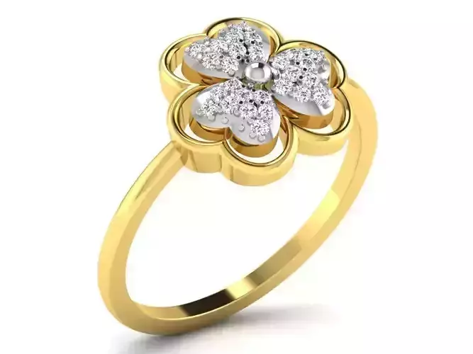 Flower Shaped Golden Thin Ring With Diamonds 1