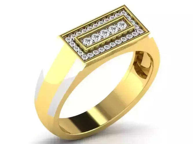 Rectangular Shaped Golden Grid Ring With Diamonds