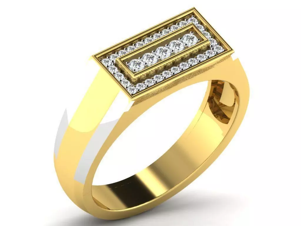Rectangular Shaped Golden Grid Ring With Diamonds 3D print model_0