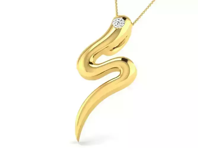 Snake Shaped Golden Pendant With Diamonds