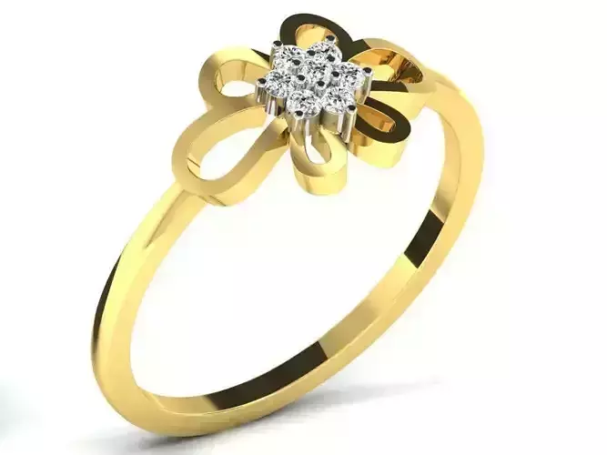 Flower Shaped Golden Ring With Diamonds 7
