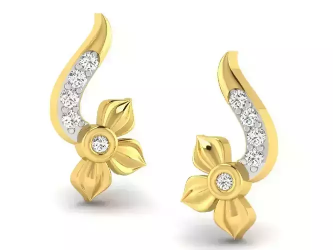 Floral Design Golden Earrings With Diamonds 2