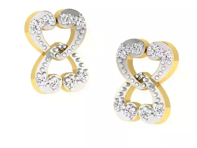 Heart Shaped Golden Earrings With Diamonds