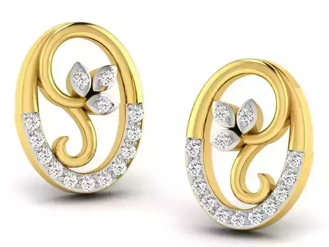 Oval Shaped Golden Earrings With Diamonds 5