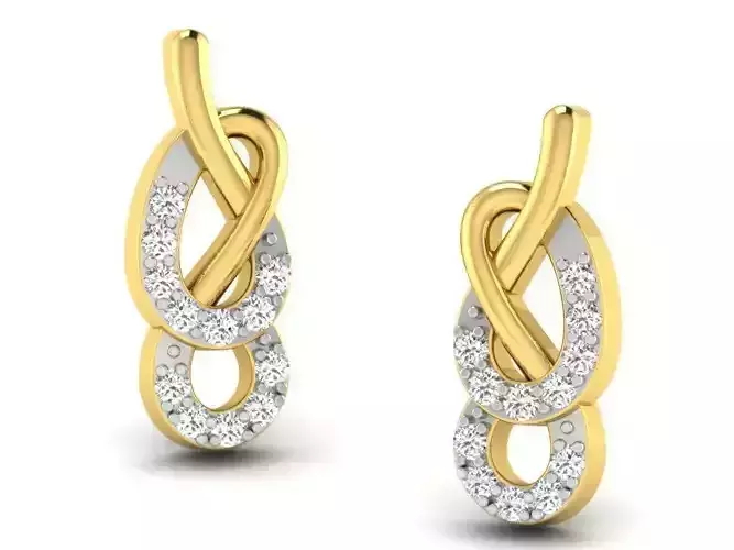 Knot Shaped Golden Earrings With Diamonds