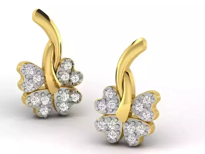 Flower Shaped Golden Earrings With Diamonds 8