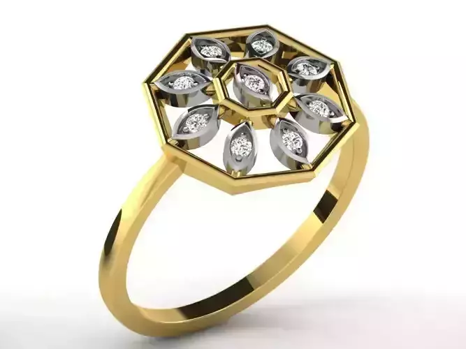 Octagon Shaped Thin Ring With Diamonds