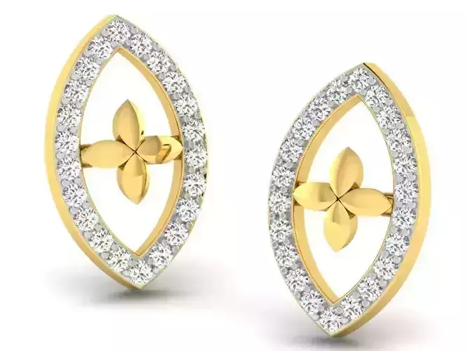 Marquise Shaped Golden Earrings With Diamonds 7