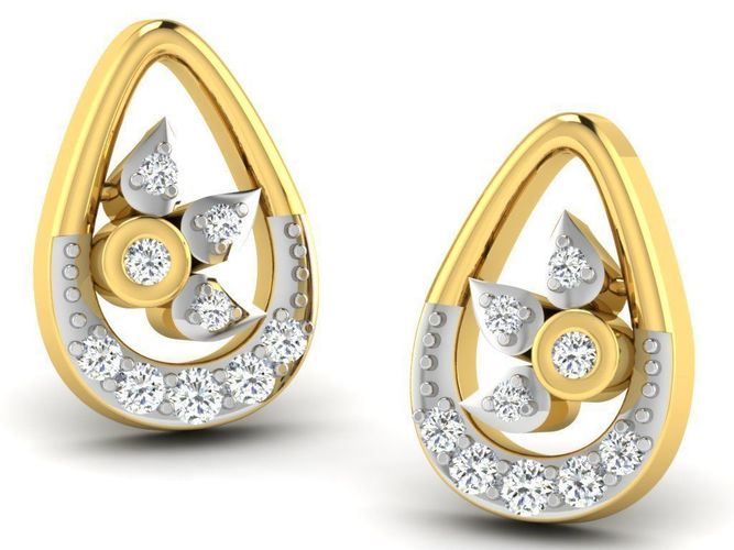 Drop Shaped Golden Earrings With Diamonds 3 3D print model