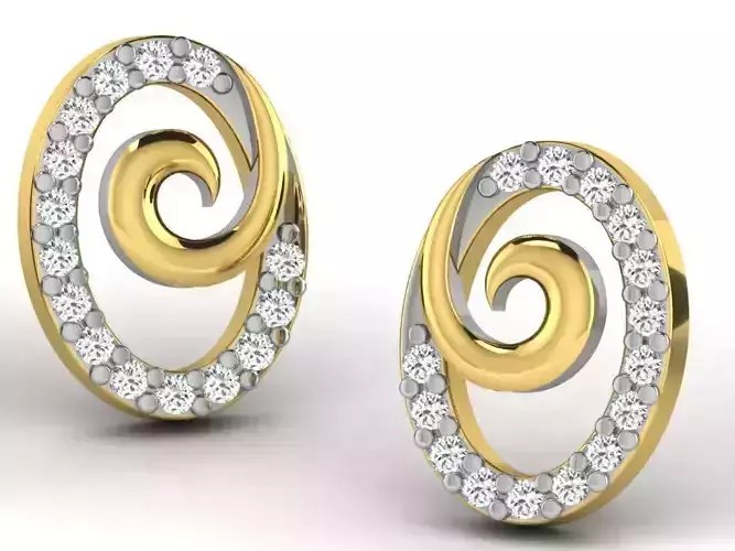 Oval Shaped Golden Earrings With Diamonds 6