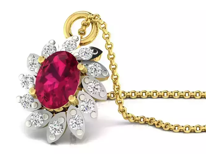 Flower Shaped Pendant With Oval Gemstone