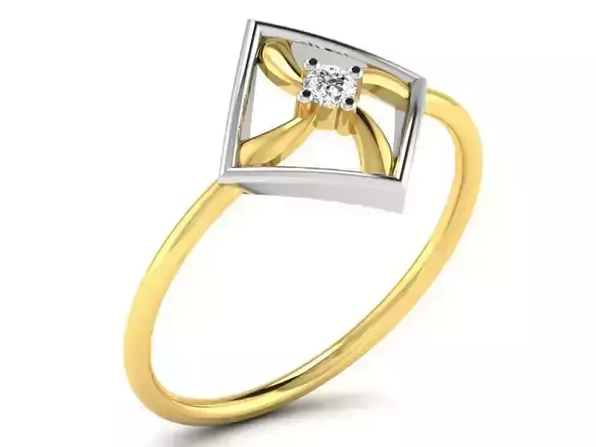 Square Shaped Thin Ring With Diamonds