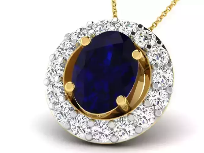 Round Shaped Pendant With Oval Sapphire