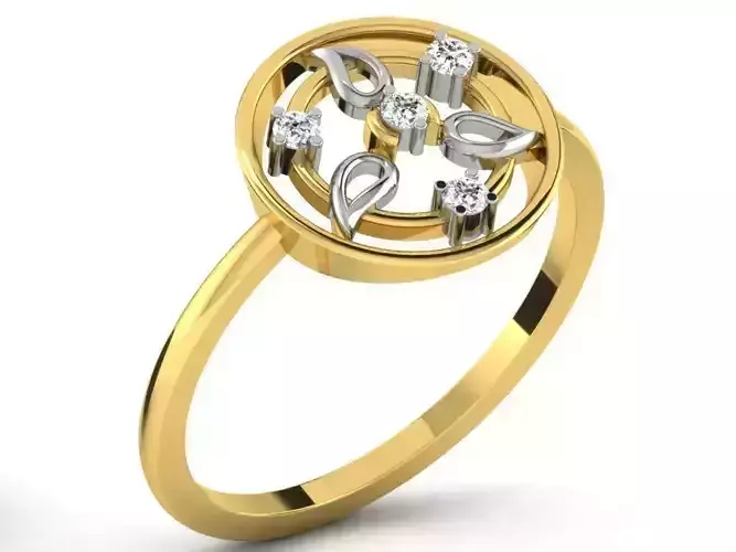 Round Shaped Golden Thin Ring With Diamonds