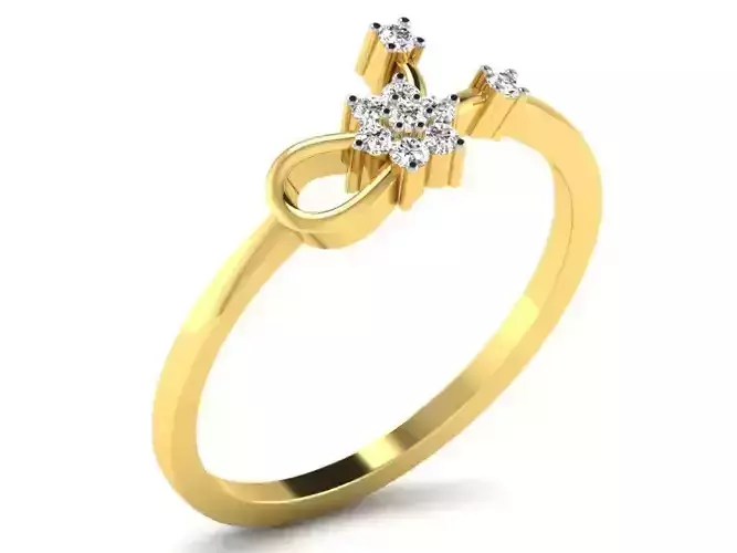 Golden Thin Engagement Ring With Diamonds 5