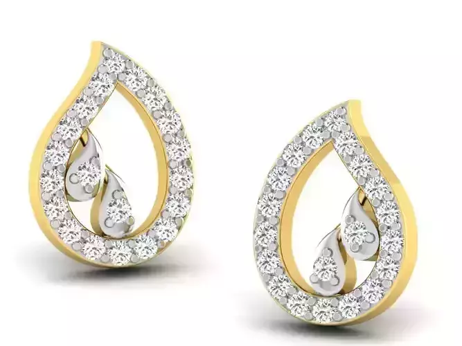 Drop Shaped Golden Earrings With Diamonds 5
