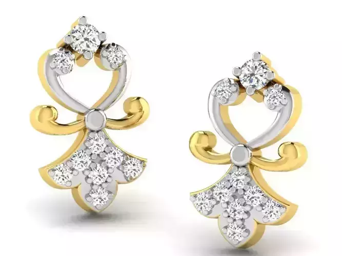 Floral Design Golden Earrings With Diamonds 3