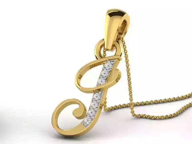 Letter I Shape Golden Pendant With Diamonds 1