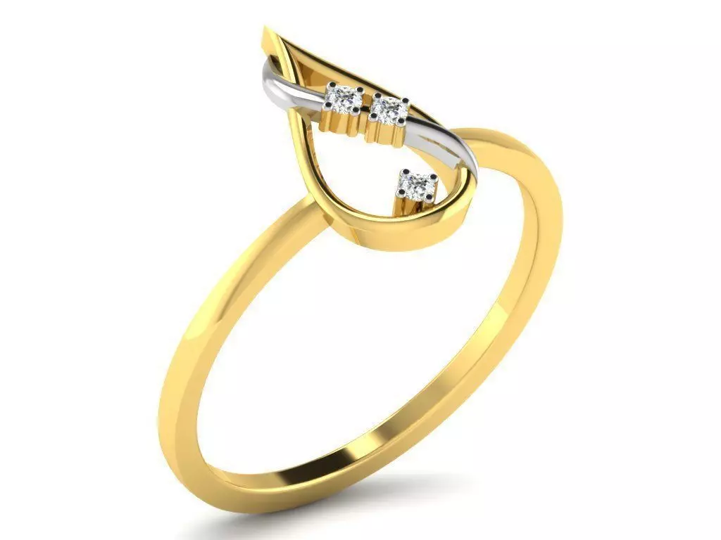 Drop Shaped Golden Thin Ring With Diamonds 3D print model_0