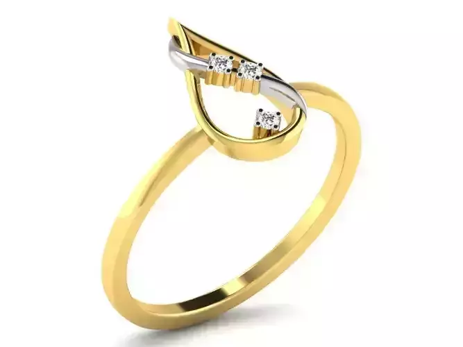Drop Shaped Golden Thin Ring With Diamonds
