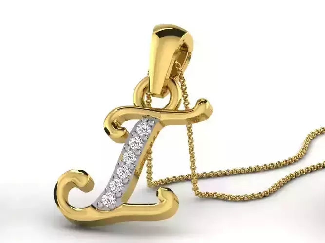 Letter I Shape Golden Pendant With Diamonds 2