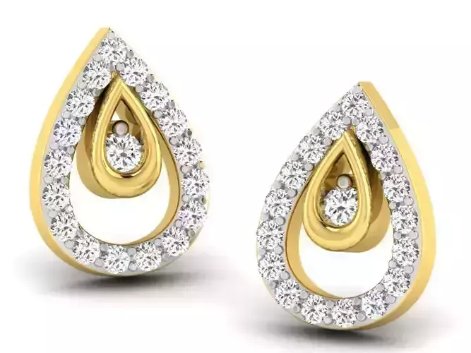 Drop Shaped Golden Earrings With Diamonds 6