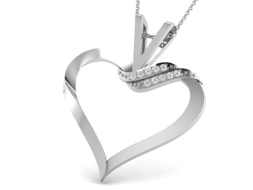 Heart Shaped Silver Pendant With Diamonds 5 3D print model
