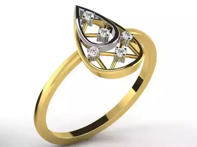 Drop Shaped Golden Thin Ring With Diamonds 1