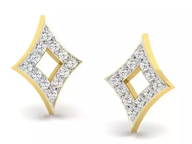 Diamond Shaped Golden Earrings With Diamonds