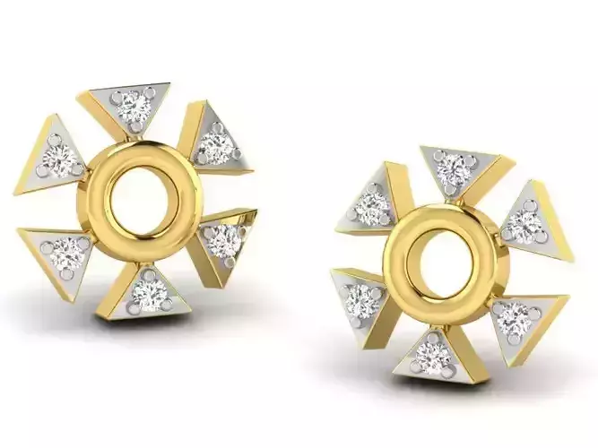Hexagon Shaped Golden Earrings With Diamonds