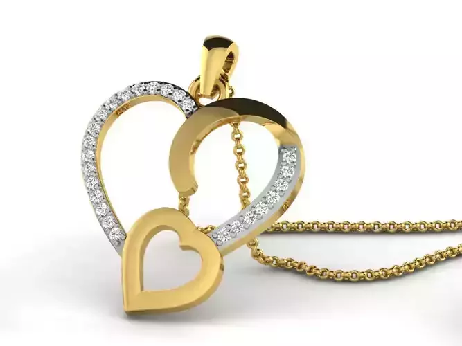 Heart Shaped Golden Pendant With Diamonds 35