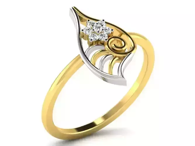 Floral Design Golden Thin Ring With Diamonds 1