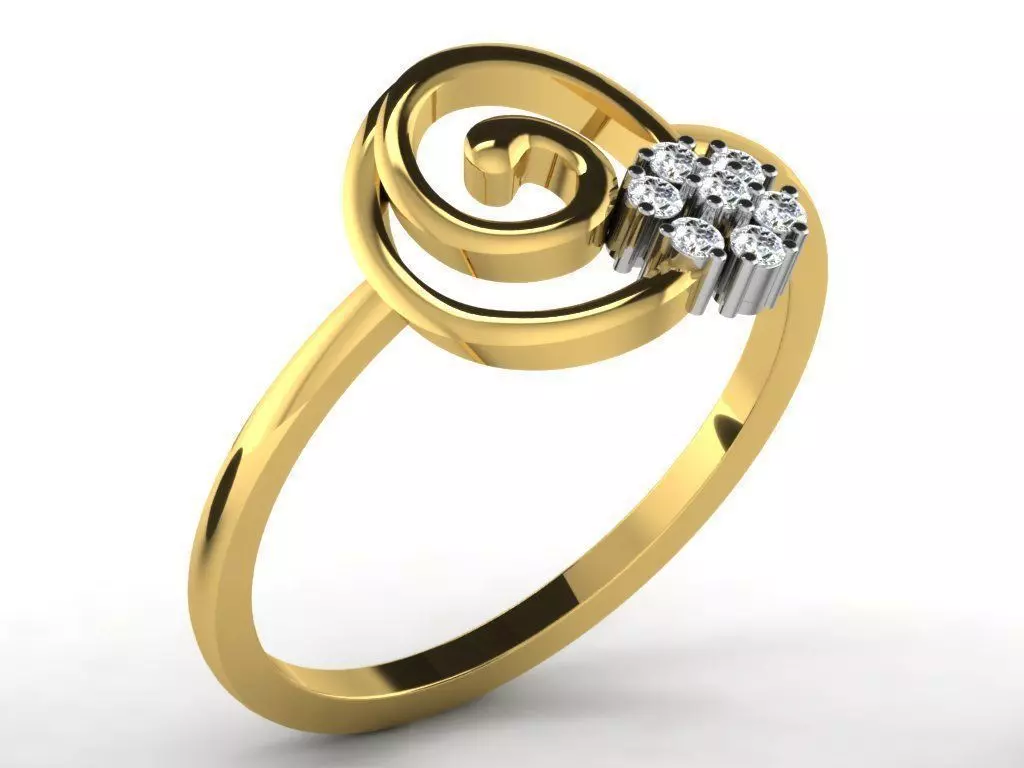 Spiral Golden Thin Ring With Diamonds 5 3D print model_0