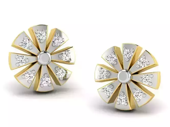 Flower Shaped Golden Ear Studs With Diamonds 23