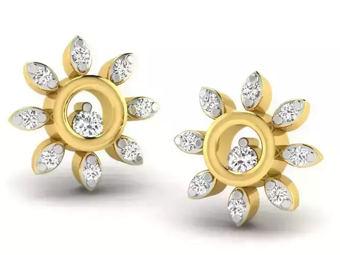 Flower Shaped Golden Ear Studs With Diamonds 24