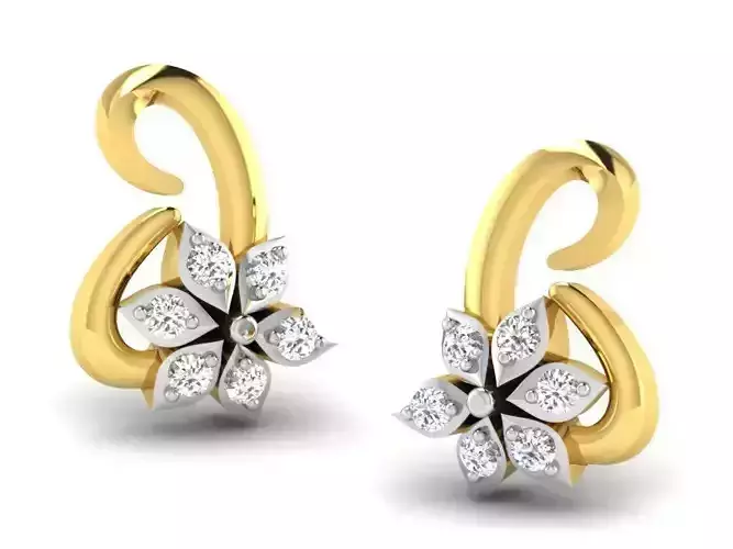 Flower Shaped Golden Earrings With Diamonds 9