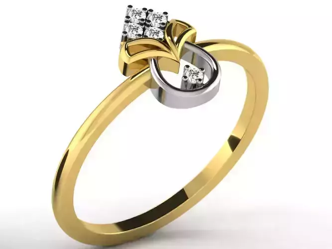 Golden Thin Engagement Ring With Diamonds 6