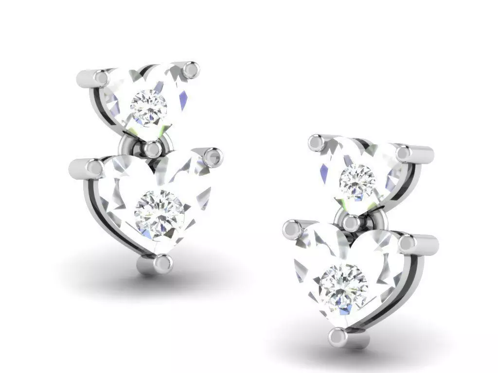 Heart Shaped Ear Studs With Diamonds 4 3D print model_0