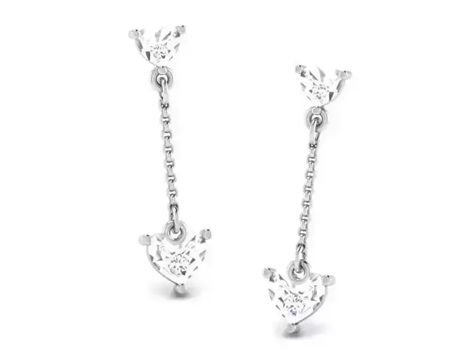 Heart Shaped Silver Drop Earrings With Diamonds